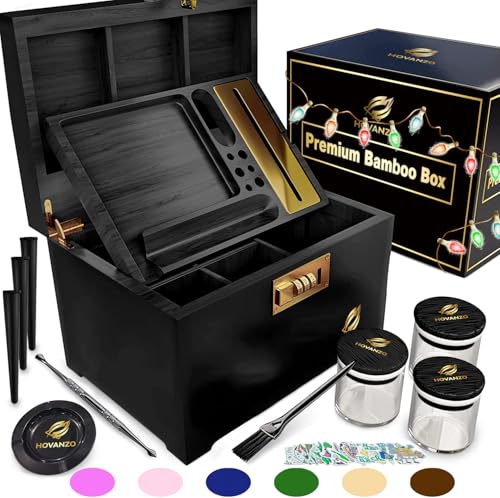 HOVANZO Premium Large Bamboo Storage Box with Removable...