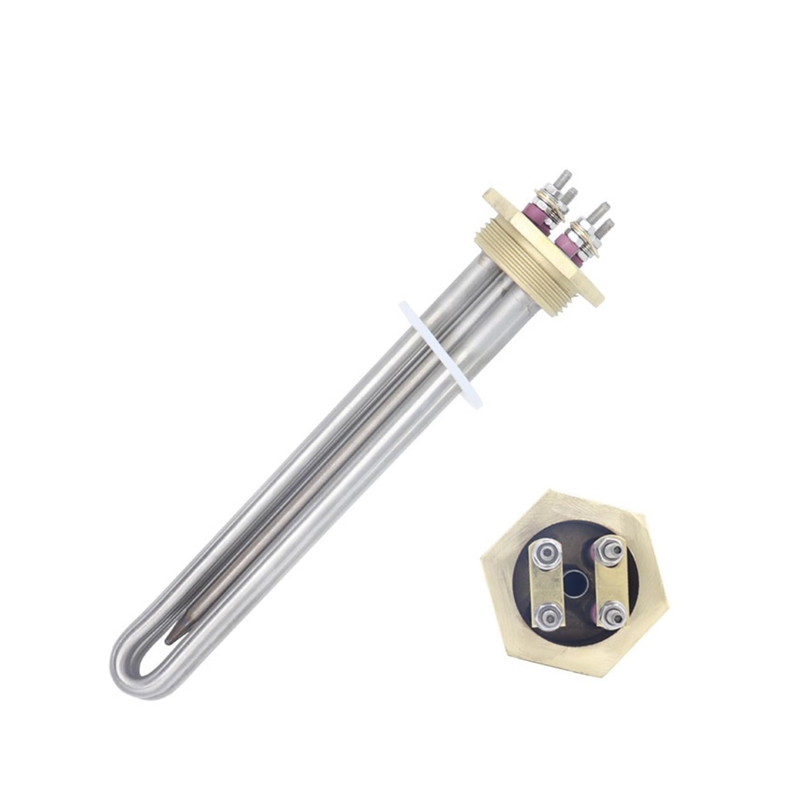 Brida de agua Zeater Element DN32 Calentador de agua con brida de cobre Camper 300w/600w DC solar con tubo termostático Elemento calefactor 12v (Heater With Nut,12v 600w BSP)