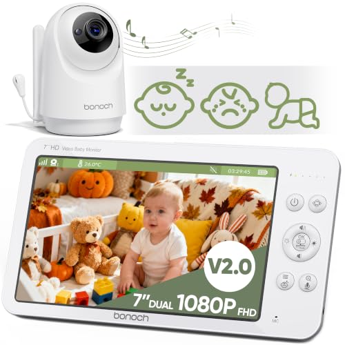 Image of bonoch MegaView Baby Monitor with Camera and Audio, 7" 720P HD Video Baby Monitor No WiFi, 6000mAh Battery, VOX Mode, Auto Night Vision, Hack Proof, Remote PTZ, 8 Lullabies Baby Camera Monitor