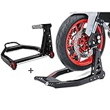 Sicheres und einfaches Aufbocken des Motorrads zum Erledigen von Reparatur- und Servicearbeiten. Aluminium und Carbon sorgen für besonders niedriges Gewicht bei gleichzeitig hoher Stabilität. Hochwertige Rollen aus weichem, stabilem Gummi