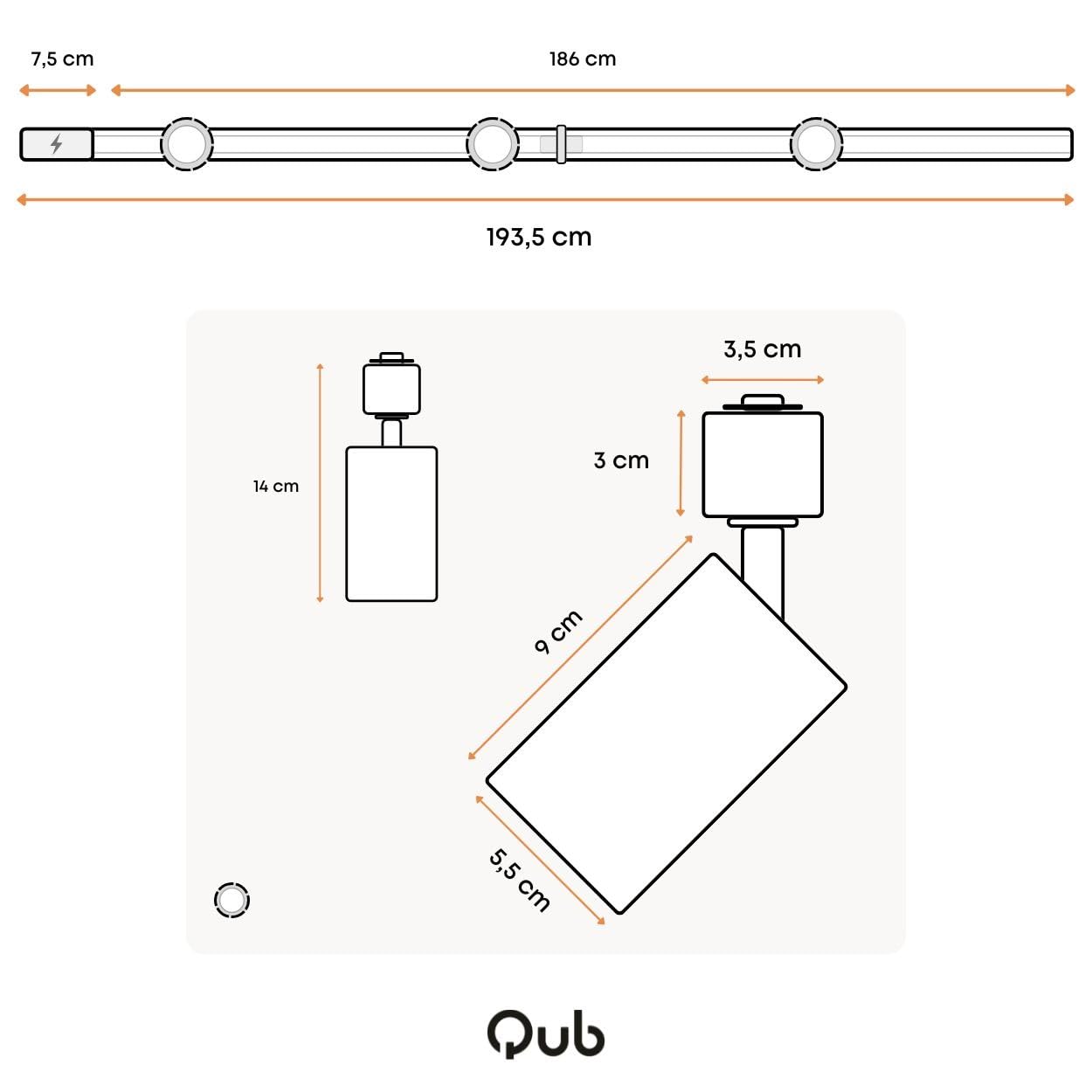 Qub Focus III Monophasé Luminaire Plafonnier LED – 200cm - 3x GU10 Spot Sur Rail - 2x 1m Barre de Spot Plafond – I-Form - Plafonnier intérieur Noir Moderne – Spots et Rails de Spots
