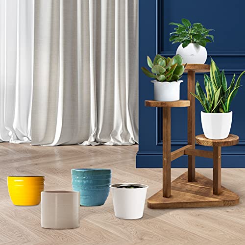 Geebobo 3 Tier Plant Stand, Tall Wood Plant Shelf Holder For Indoor Plants, Outdoor Garden Plant Display Rack Flower Pot Stand For Corner Living Room Balcony Garden Patio, Nature,V3( No Wheels #TOP6