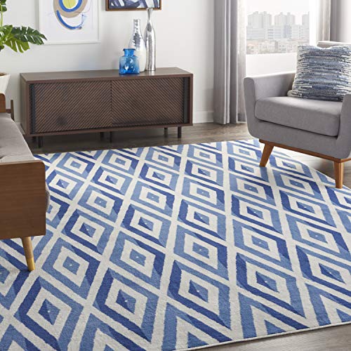 Nourison Whimsicle Diamond Ivory Blue 8' x 10' Area Rug, Easy Cleaning, Non Shedding, Bed Room, Living Room, Dining Room, Kitchen (8x10)