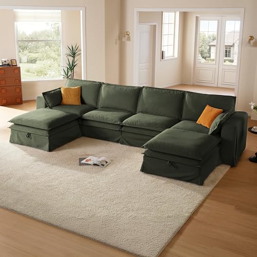 Oversized Washable Modular Sectional Sofa with Ottomans