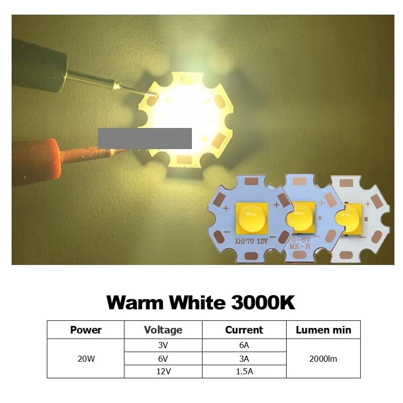 Chip LED XHP70 de 12V para modificar y reparar linternas potentes, base cobre 20mm 4