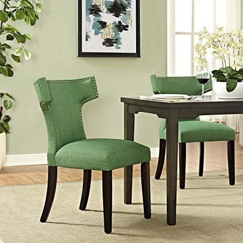 Modway Curve Mid-Century Modern Upholstered Fabric With Nailhead Trim In Kelly Green, One Chair #TOP1