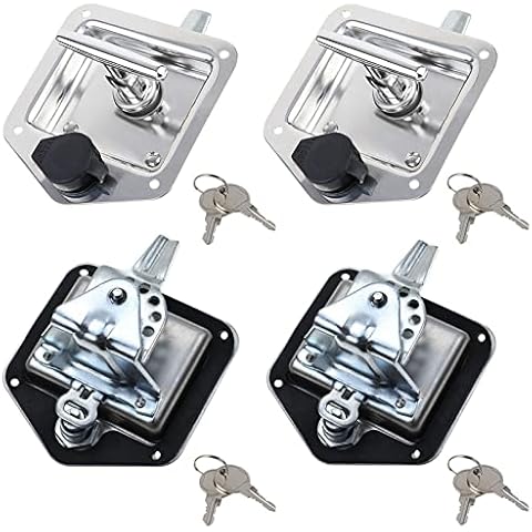 4Pcs Trailer Door Latch Rv Door Tool Box Lock with Gasket T-Handle Latch with Keys 304 Stainless Steel Highly Polished Cover