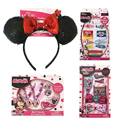 Minnie Mouse Girls Assorted Hair, Jewelry, Best Friend Dress Up Accessory Bundle Set