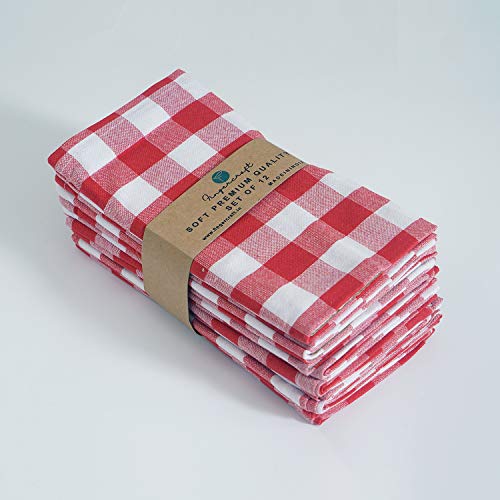 Image of FINGERCRAFT 100% Cotton Cloth Napkins Set of 12 - 20x20 Inch (50x50 cm) Reusable Soft & Absorbent Gingham Check Dinner Table Napkins (Red White Check, Set of 12)
