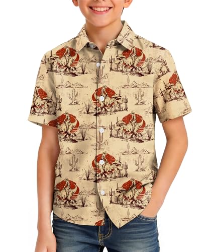 SWTJIC Boys Western Shirt Dinosaur Cowboy Graphic Button Down Outfits 5T