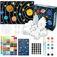 Huimai 66PCS Solar System Project Kit, School Solar System Model Kit with 15 Mixed Sized Foam Balls, Color Pigments, Palette, Brushes, Solar System Labels, Self Adhesive Dots Loop Tapes for Kids