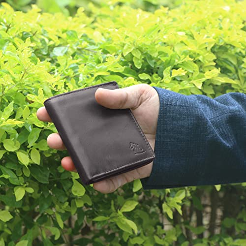 Image of KARA Genuine Leather Wallet for Men - Bi Fold Vertical Dual Color Brown & Blue Men's Wallet with Six Business Card Holding Slots