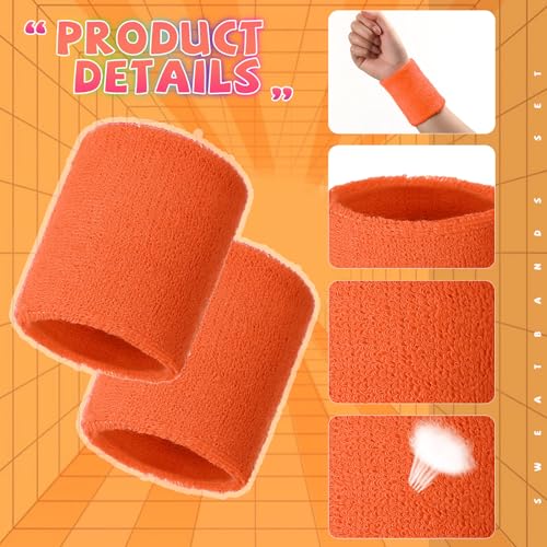 Image of WILLBOND 8 Pack Wrist Sweatbands Sports Wristbands Tennis Sweatbands Neon 80s Thick Cotton Gymnastics Sweat Band Athletic Football Soccer Sports Wristband for Men Women Party
