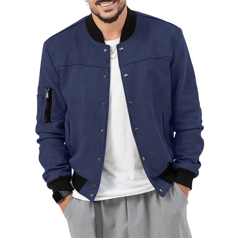 Image of Mens Faux Suede Bomber Jacket Varsity Jacket Windbreaker Vintage Casual Lightweight Leather Coats Jackets