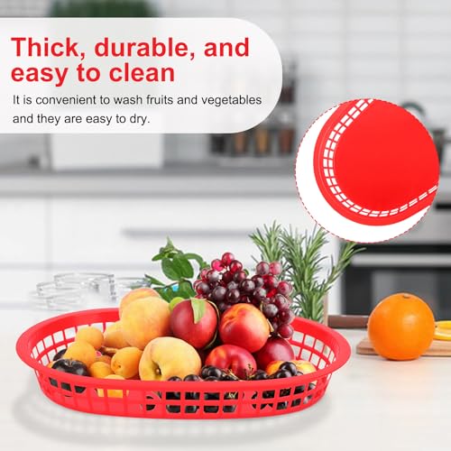 KUKLIPJIM 50 Pack Fast Food Baskets, 10.6 x 6.7 Inch Red Plastic food Baskets, Food Service Tray for Fries, Sandwiches, Barbecues, Picnics, Parties, Durable and Safe(50 Sheets Deli Liners paper) - Thumbnail 6