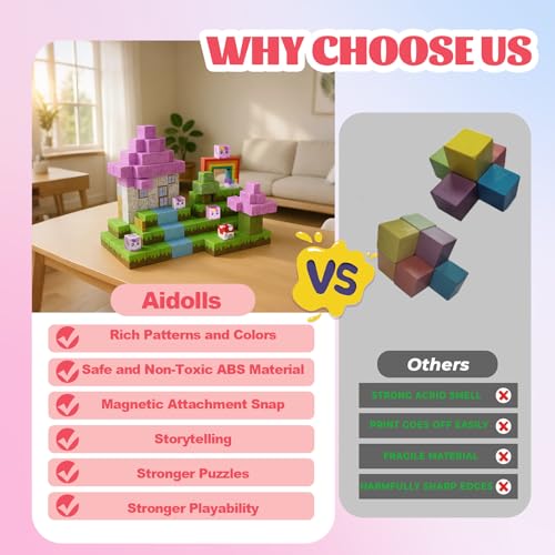 Magnetic Blocks - 100 PCS Magnet Block Stacking Sensory STEM Outdoor Game for 3+ Years Old Boys&Girls Children Birthday Easter Gift, 3D Tiles Construction Weekends Toy Set, Castles and Rainbow