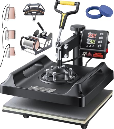 VEVOR 8 in 1 Heat Press Machine 15x15 Inch, 360° Swing Away Tshirt Press, Digital Professional Sublimation Heat Transfer for T Shirts Hat Cap Mug Plate