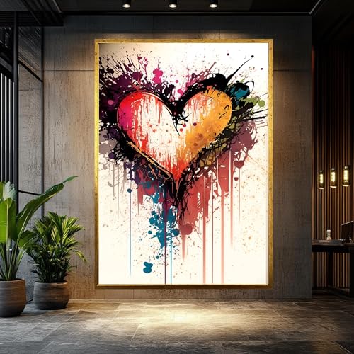 Toile murale Love Grafity en cœur coloré de 50x75 cm sans cadre pour déco moderne