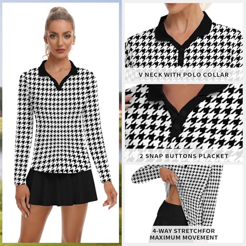 Image of Soneven Womens Golf Shirts Moisture Wicking V Neck Long Sleeve Polo Shirts Collared Tops