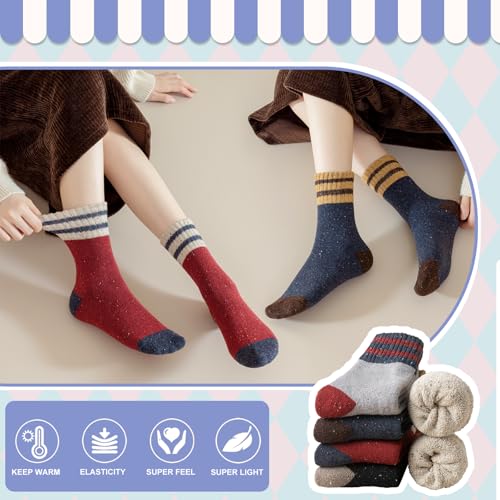 Image of ICEIVY Socks Women, Soft Knit Wool Winter Thick Warm Cabin Fuzzy Crew Women Socks 5 Pack