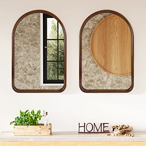 Sollertia Arched Wall Mirror With Solid Wood Frame, 30"X20" Arched Mirror Wall-Mounted Mirror For Bathroom Bedroom Living Room Entryway, Dark Walnut #TOP5