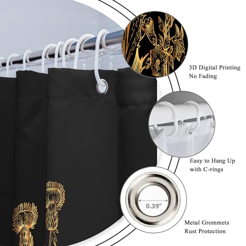 Riyidecor WOW-LYFXJ-69262 Black Gold Dark Floral Wildflower Shower Curtain thumb #3