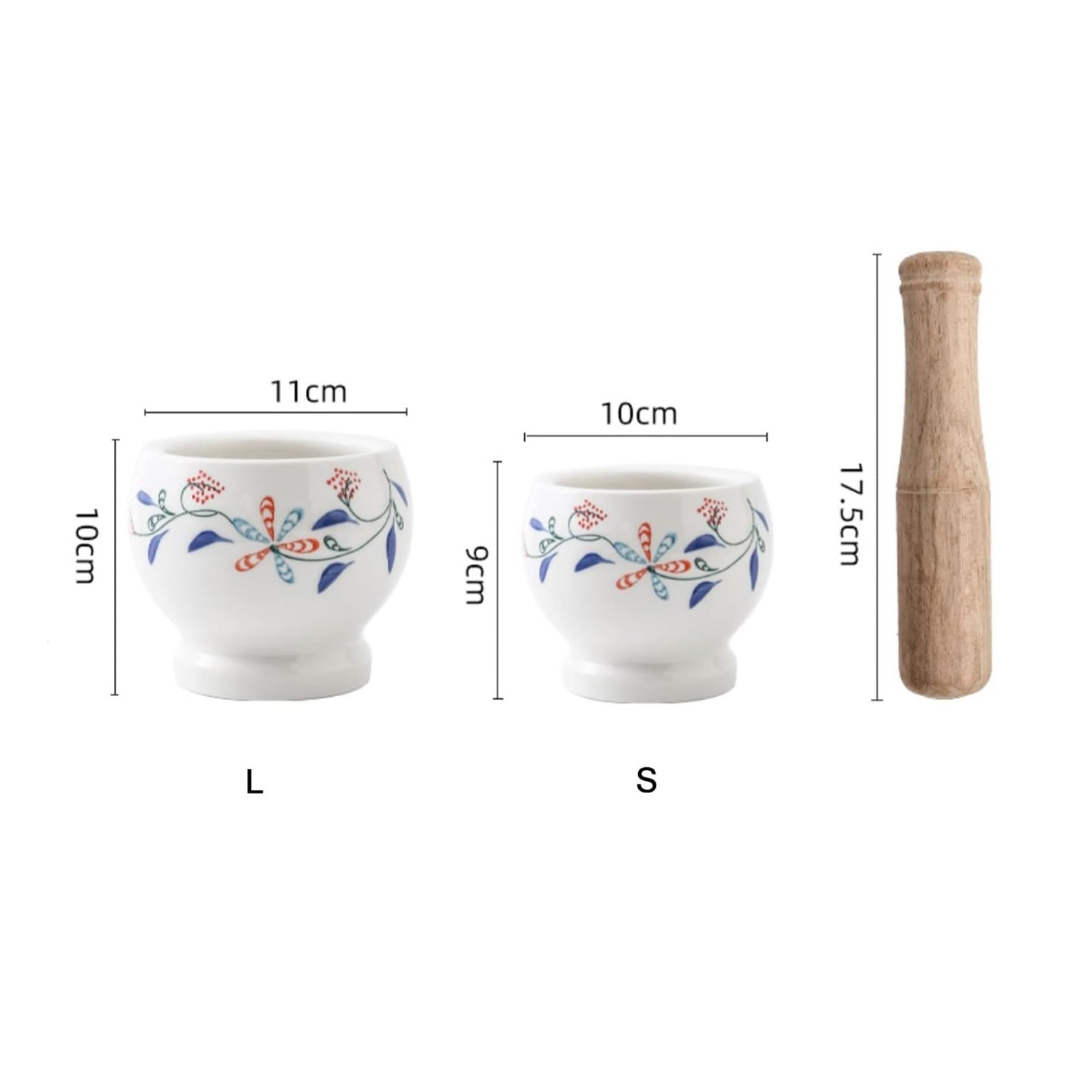 Trituradora, mortero y Maja Inicio Mortero con Maja Mortero y Maja de cerámica Blanca Juego de patrón Floral Elegante mortero y Maja de Porcelana de cerámica para moler
