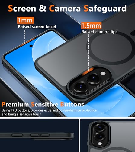 Image of FNTCASE for Samsung Galaxy S25 Edge Case: [Compatible with Magsafe] Translucent Matte Cases with [Screen Protector] Military Grade Shockproof Protective Magnetic Phone Cover (Black 6.7 inch)