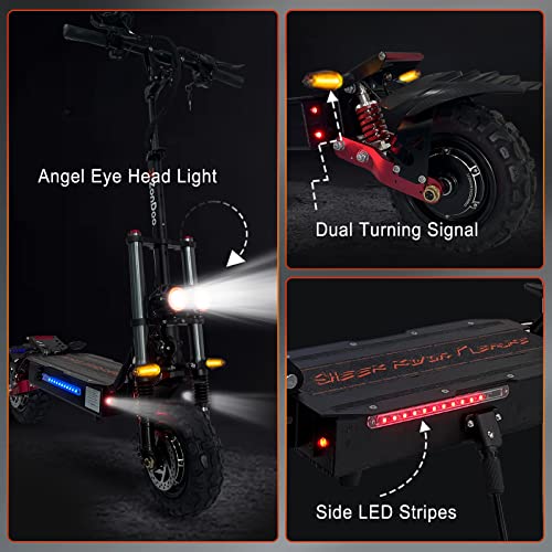 Electric Scooter Adults 52MPH Fast Speed, ZonDoo ZO03 5600W Dual Motors, 65 Miles Long Range, 11\" Tubeless Fat Tires, Foldable E-Scooter with Hydraulic Brake and Electric Brake, Dual Suspension