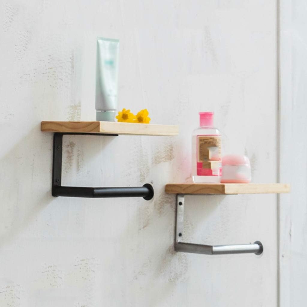 Industrial Pipe Toilet Paper Holder with Wooden Shelf for Bathroom Washroom Wall Mounted