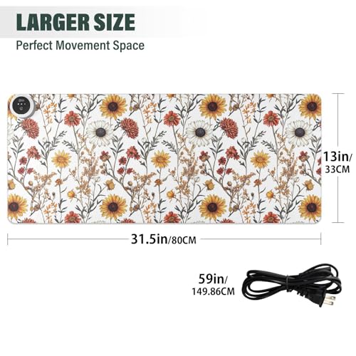Tapis de souris chauffant blanc en polyuréthane avec finitions florales raffinées