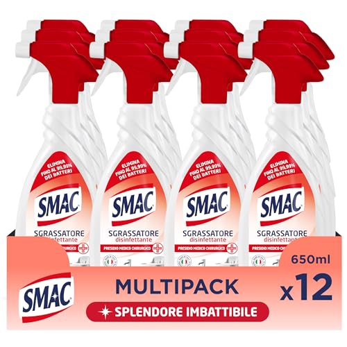 Smac Sgrassatore Disinfettante, Detergente Spray, 650 ml x 12 Pz