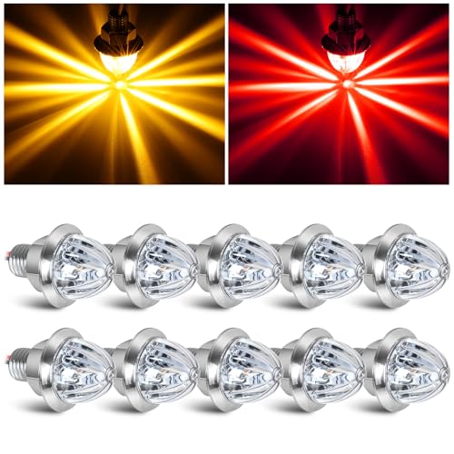 10PCS Mini Watermelon Lights 3/4 Inch Dual Revolution Amber Turn Signal Marker to Red Auxiliary LED Watermelon Light IP65 Waterproof Side Clearance Tail Griller Lights for 12V Trailers Trucks RV