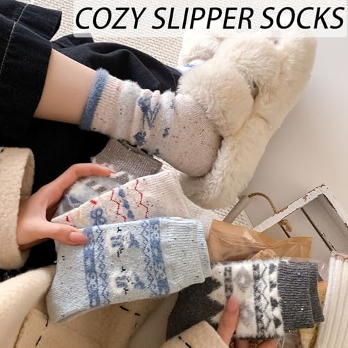 CHUNFO Womens Cute Warm Socks Charm Wool Sock Kniited,Cotton,Boot,Loafers,Flats,Size4.5-83