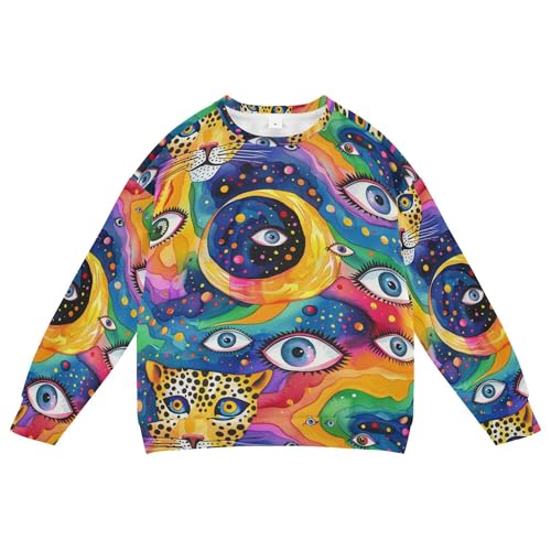 JUNZAN Weird Leopard Evil Eyes Ball on Rainbow Little Boys Sweatshirt Hoodie Long Sleeve Hoodie for Boys Athletic 4T