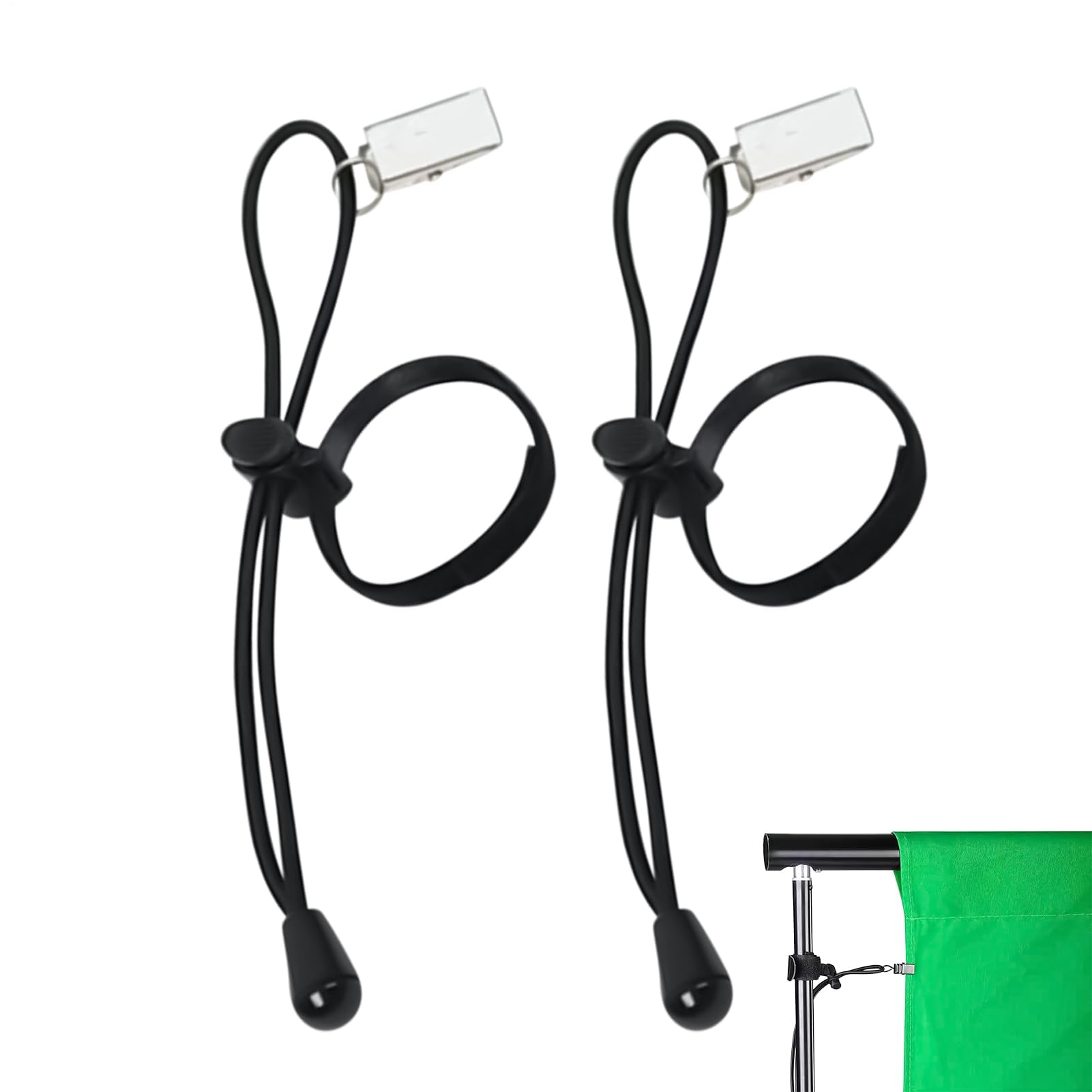 Muiltvoe Backdrop Clips – 20cm Zinc Alloy, 2 Pieces Elastic Rope, Trouser Leg Clip, Tablecloth Tightener Tool | Perfect For Travel Beach Commuting Wedding Birthday Photo Video Studio Setup Use