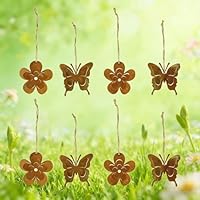 8 Stück Vintage Metallblume Hängedeko Rost frühlingsdeko zum aufhängen, Schmetterling deko ast zum aufhängen, Deko Frühling für Raum Fenster garten und Tisch.