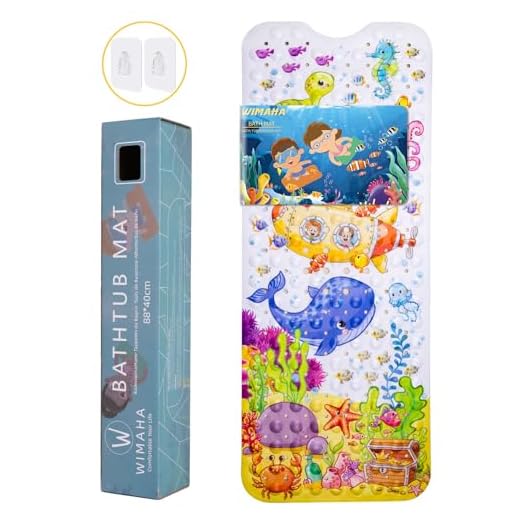 Alfombra Baño Antideslizante Bañera Infantil, Alfombra Bañera Antideslizante, 100x40 Alfombra Bañera Antideslizante Infantil, Tarima Ducha, Ventosas, Orificios de Drenaje, Lavable a Maquina, Submarino