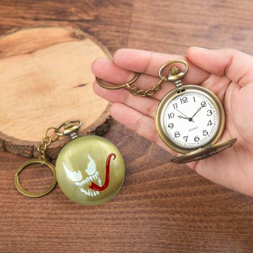 Seven-Square-Premium-Pocket-Watch-Venom-Red-Tongue-Retro-Antique-Key-Chain-Vintage-Bronze-Analog-Pocket-Watch-Stainless-Steel-Metal-Car-Bike-Home-Keychain-with-Key-Ring-Anti-Rust-Gift-for-Men-Women
