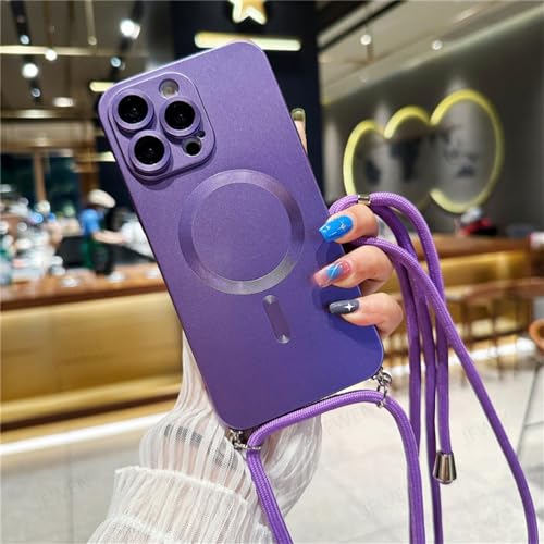 Coque iPhone 14 cordon anti-chute lanière magnétique silicone violet foncé