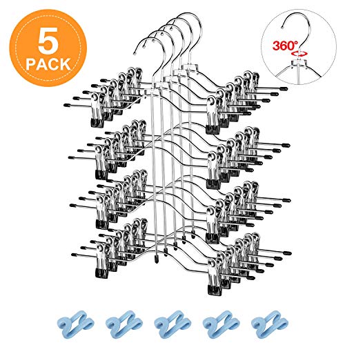 Multi Layer Pants Hangers, Pants Clips, Skirt Hangers with Adjustable Clips 4 Tier