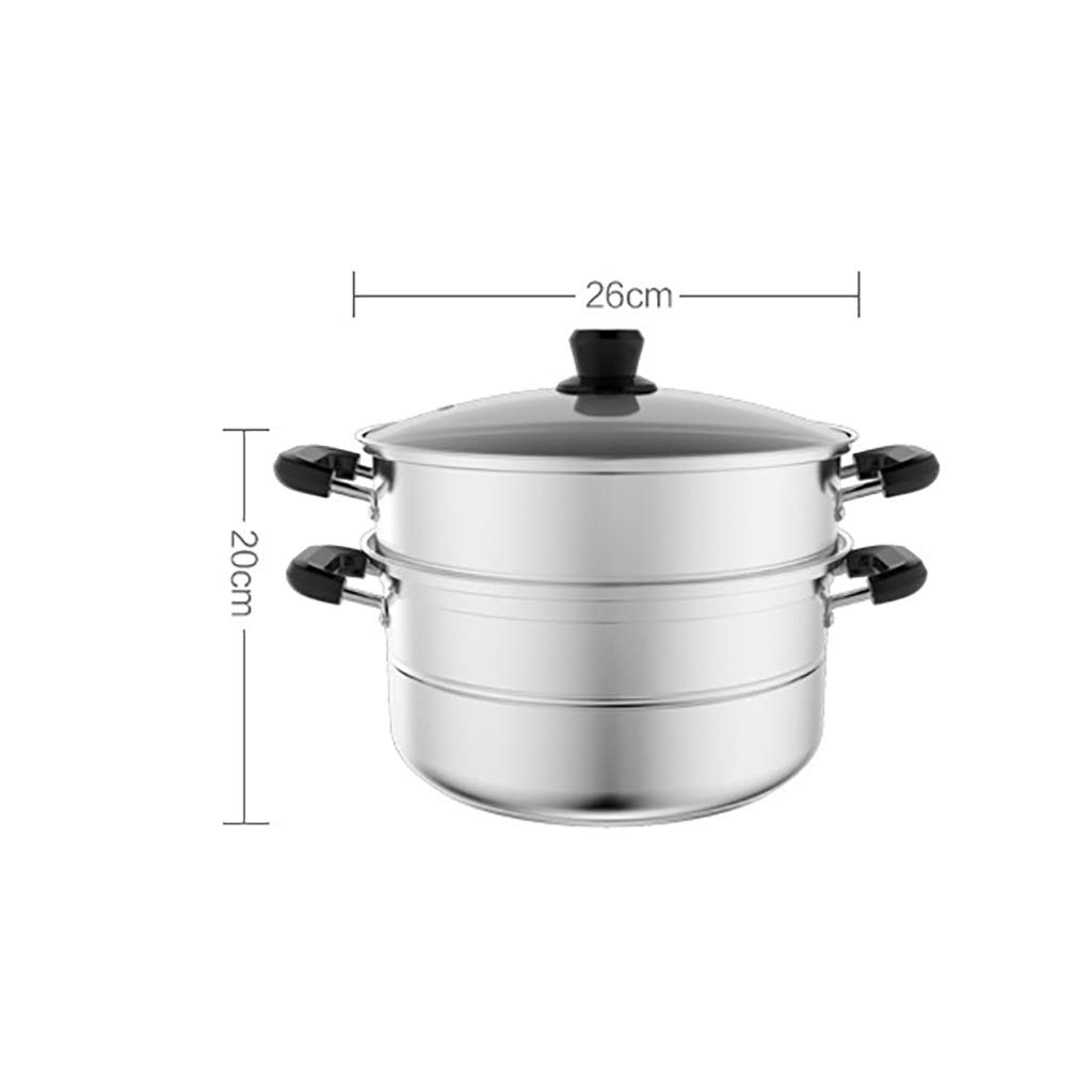430 Stainless Steel Steamer/Soup Pot 2-layer Household With Steamer 26cm Thickened Suitable for Gas Stove/Induction Cooker Suitable for 1-3 People
