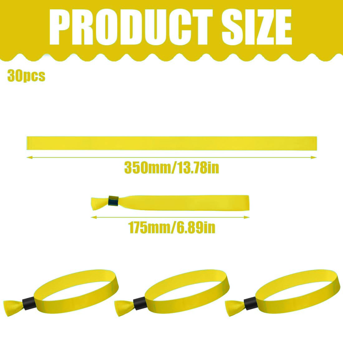 30 piezas pulseras de tela personalizadas, pulseras de identificación para eventos y niños (amarillo)