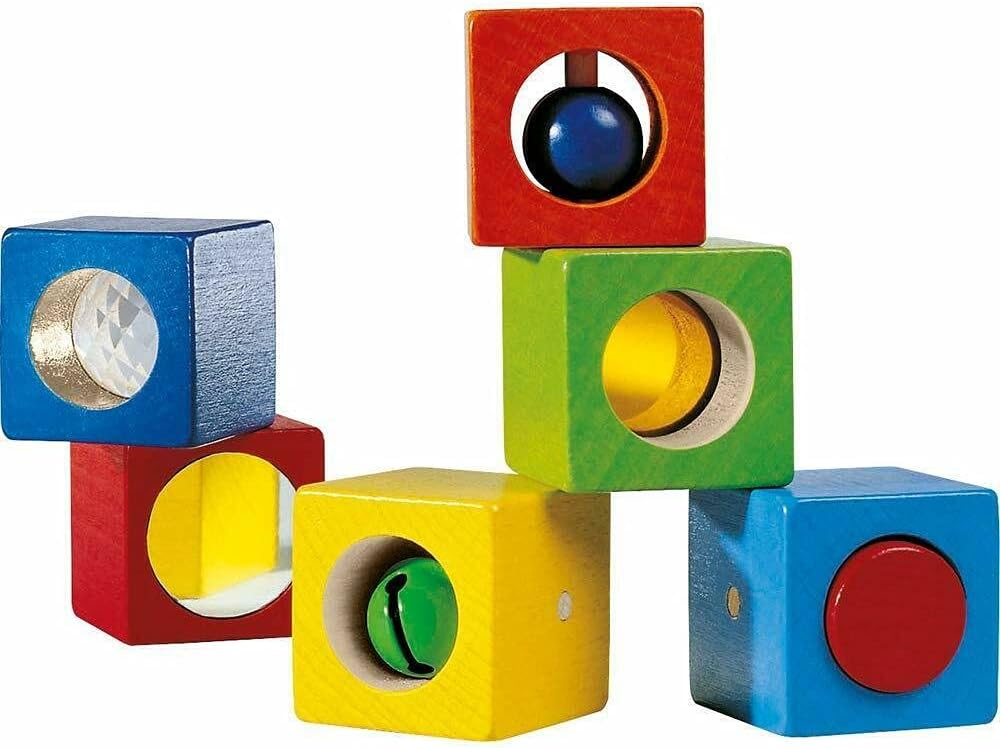 HABA Discovery Wooden Blocks - 6 Colorful Cube Building Blocks with Unique Effects for Ages 1 and Up (Made in Germany)
