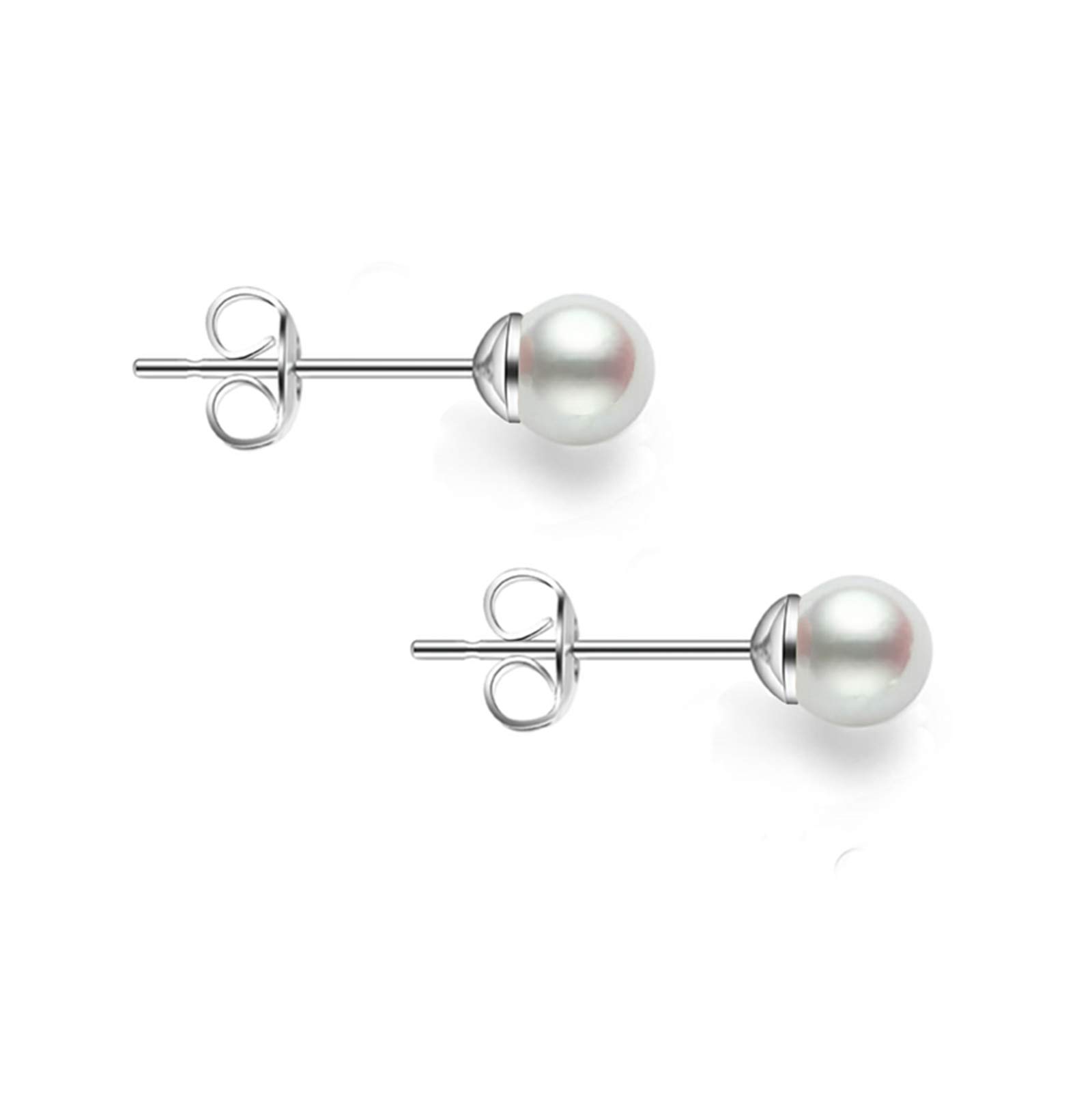 Rakumi S925 Sterling Silver Cultured Freshwater Pearl Stud Earrings for Women - Minimalist Hypoallergenic Small Pearl Posts for Sensitive Ears,