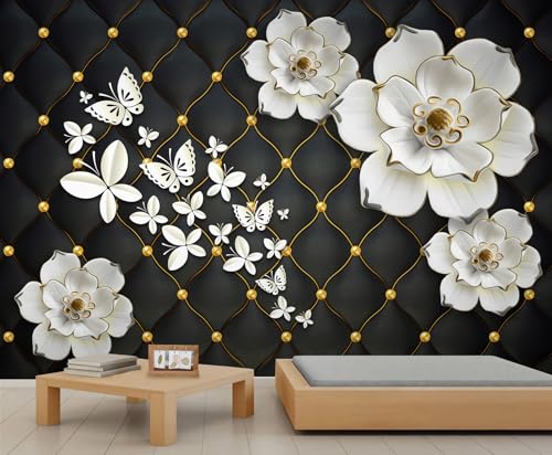 Papier peint mural floral 3D créez un salon lumineux avec papillon blanc