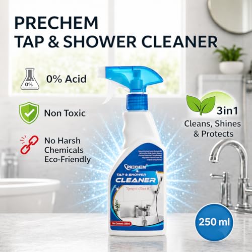 Image of Tap & Shower Cleaner Spray 250ml - Lime Scale Remover, Hard Water Stain & Rust Cleaner, Bathroom & Kitchen Surface Cleaner, Non-Toxic, Eco-Friendly Descaler for Tiles, Faucets & Glass