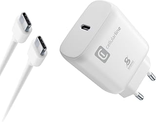 Cellularline - Super Fast Charger Kit 25 W - Netzladegerät für kompatible Samsung-Geräte mit 25 W Super Fast Charge Power Delivery - 1m langes USB-C-zu-USB-C-Kabel im Lieferumfang enthalten - Weiß