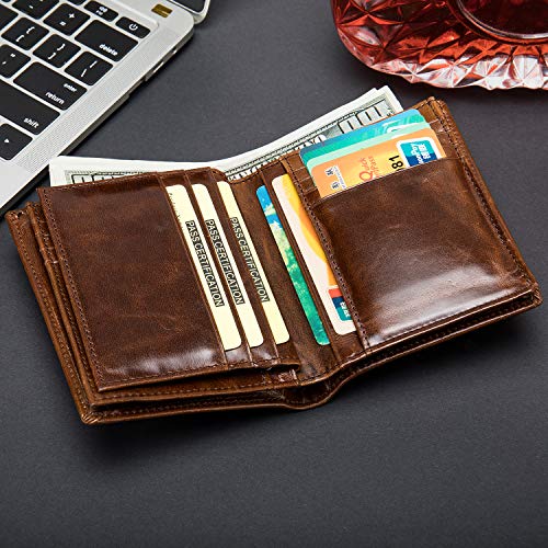 Mens Leather Bifold RFID Vertical Wallet Extra Large Capacity Card Holder with 16 Slots and ID Window4