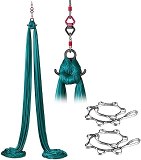 Aerial Silks - Hamaca de yoga con conector giratorio de 360°, telas de baja elasticidad para principiantes, baile en casa, gimnasia en interiores